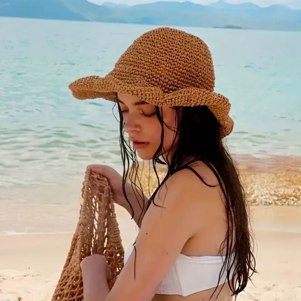 FINAL PRICE ❤️🔥 RAFFIA ❤️🔥 SCALLOPED EDGE BEACH HAT NWT - Picture 3 of 12
